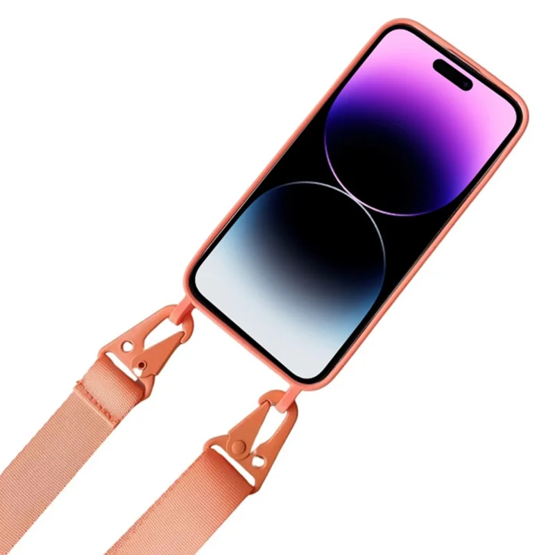 For iPhone 16 Case Liquid Silicone Card Slot Soft Phone Cover with Lanyard Strap - Pink