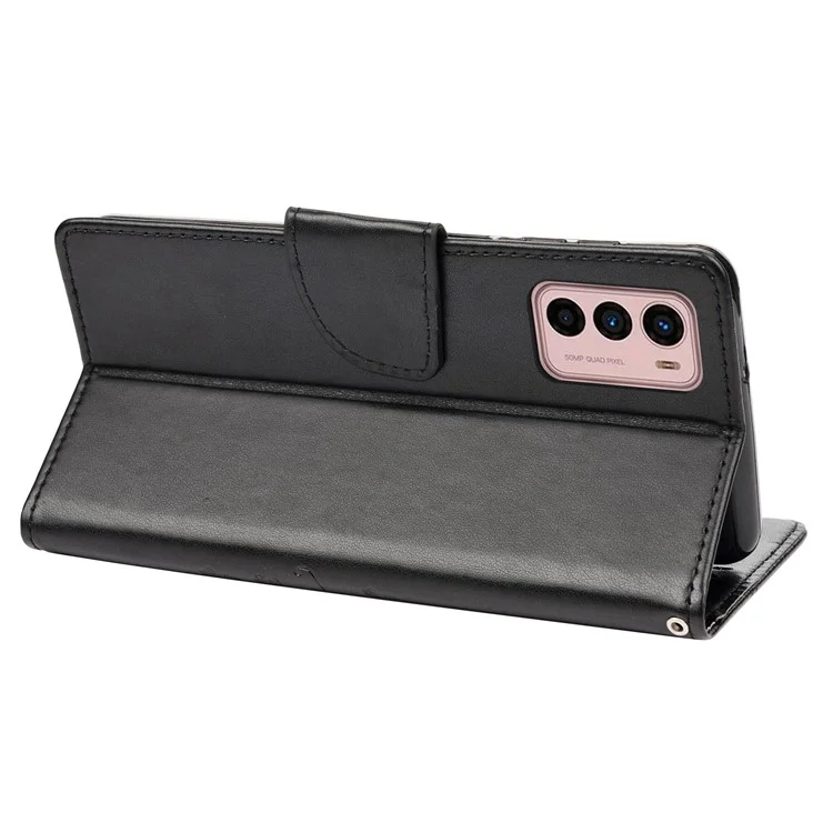 Wallet Stand Leather Case for Motorola Moto G42 4G, Imprinting Flower Butterflies Folio Flip Phone Cover with Strap - Black