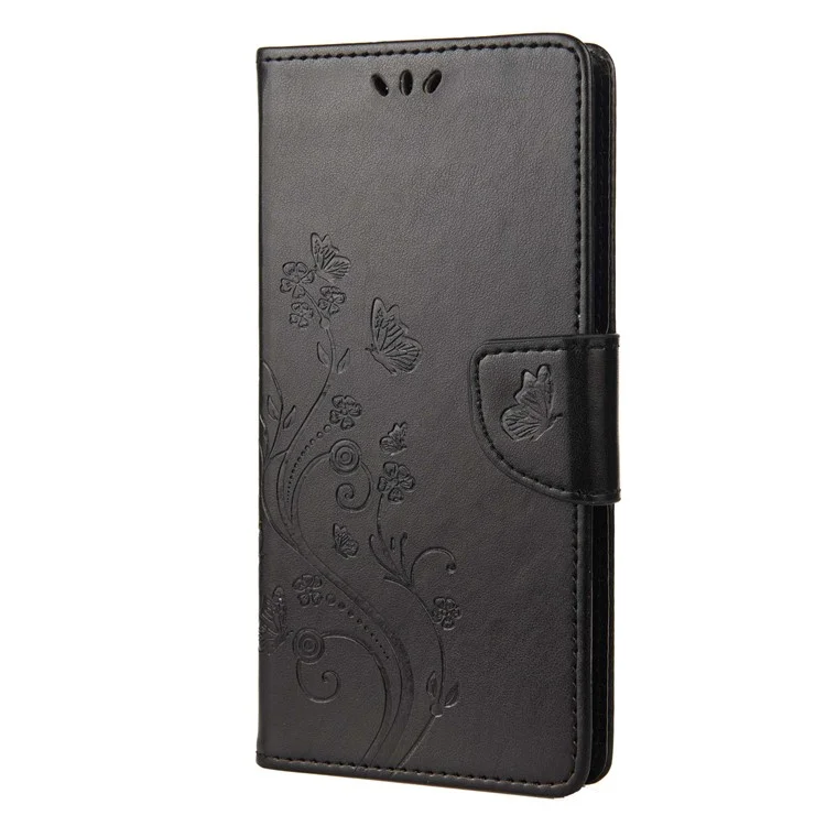 Wallet Stand Leather Case for Motorola Moto G42 4G, Imprinting Flower Butterflies Folio Flip Phone Cover with Strap - Black