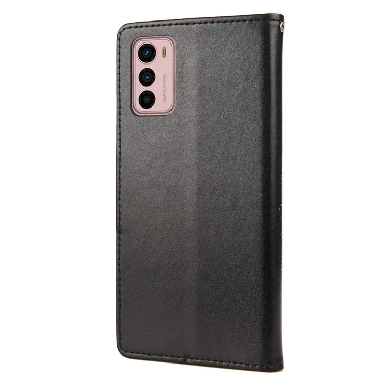Wallet Stand Leather Case for Motorola Moto G42 4G, Imprinting Flower Butterflies Folio Flip Phone Cover with Strap - Black