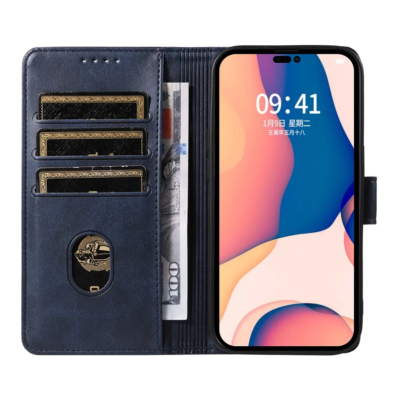 Für Iphone 16 Pro Max Hülle Lederständer Telefonschale Mit Magnetischem Verschluss - Blau