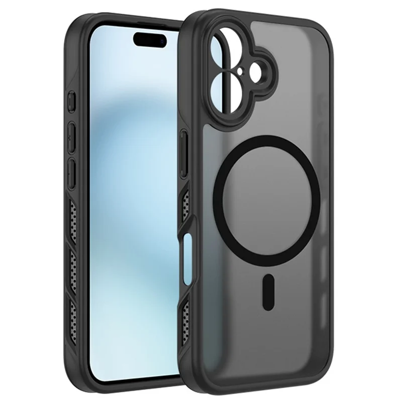 For iPhone 16 Plus Case PC+TPU Magnetic Phone Cover Matte Skin-Feel Dual Side Heat Dissipation - Black