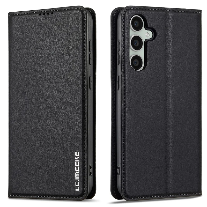 LC.IMEEKE L1 Series for Samsung Galaxy S24 Case PU Leather Wallet Stand Protective Phone Cover - Black