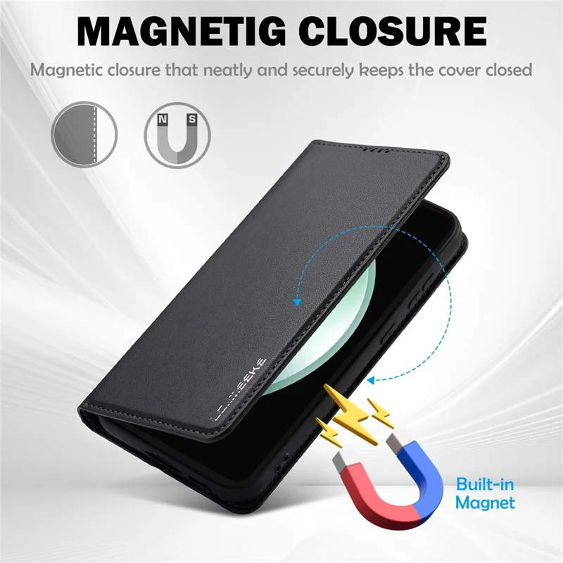 LC.IMEEKE L1 Series for Samsung Galaxy S24 Case PU Leather Wallet Stand Protective Phone Cover - Black