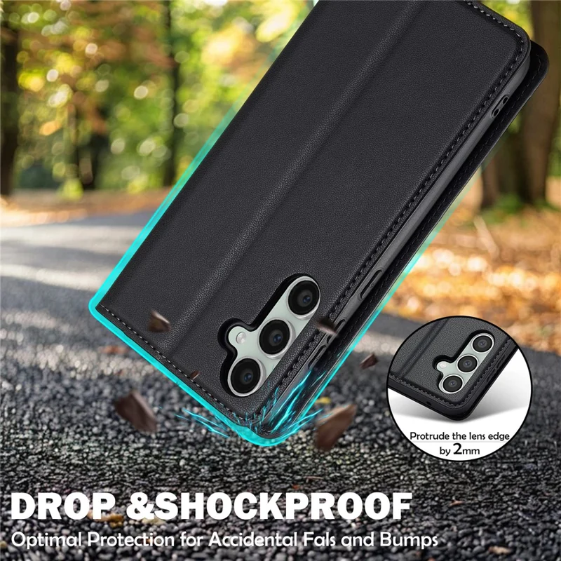 LC.IMEEKE L1 Series for Samsung Galaxy S24 Case PU Leather Wallet Stand Protective Phone Cover - Black