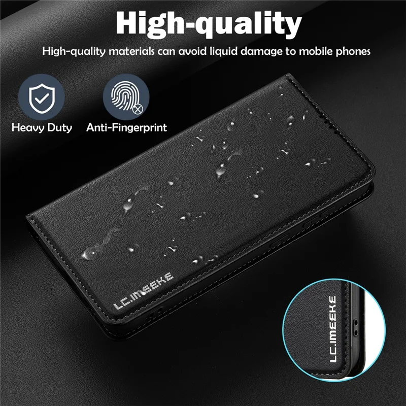 LC.IMEEKE L1 Series for Samsung Galaxy S24 Case PU Leather Wallet Stand Protective Phone Cover - Black