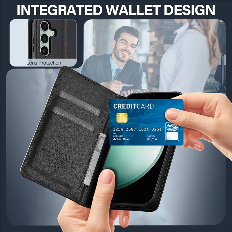 LC.IMEEKE L1 Series for Samsung Galaxy S24 Case PU Leather Wallet Stand Protective Phone Cover - Black