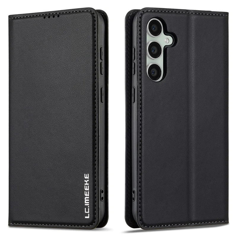 Lc. Serie Imeeke L1 Para Samsung Galaxy S24+ Case PU Leather Willet Stand Cover Protective Teléfono - Negro