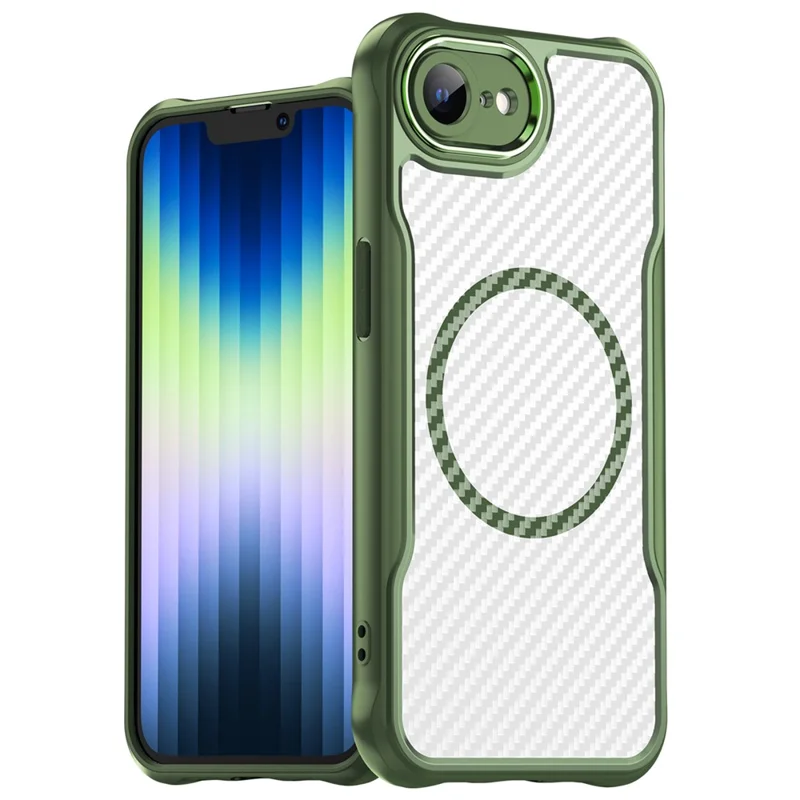 For iPhone 16e Case TPU+PC Carbon Fiber Phone Cover Compatible with MagSafe - Grøn