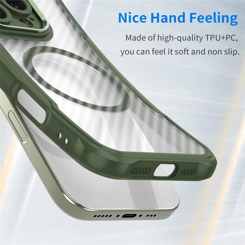 For iPhone 16e Case TPU+PC Carbon Fiber Phone Cover Compatible with MagSafe - Grøn