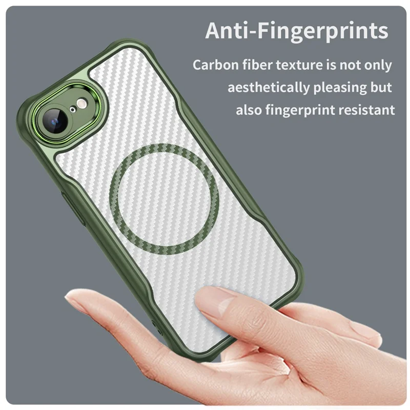 For iPhone 16e Case TPU+PC Carbon Fiber Phone Cover Compatible with MagSafe - Grøn