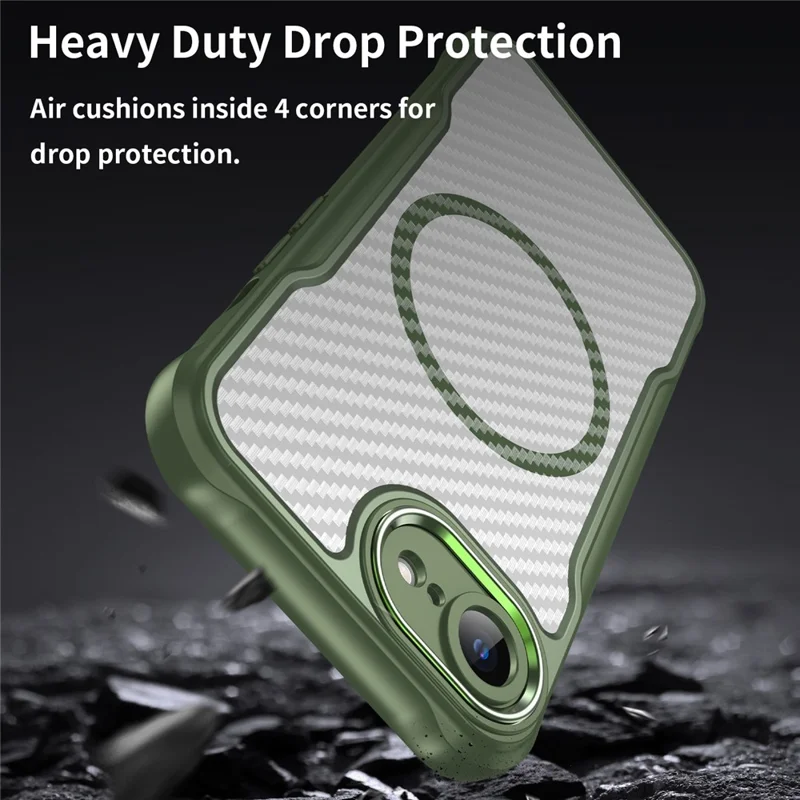 For iPhone 16e Case TPU+PC Carbon Fiber Phone Cover Compatible with MagSafe - Grøn