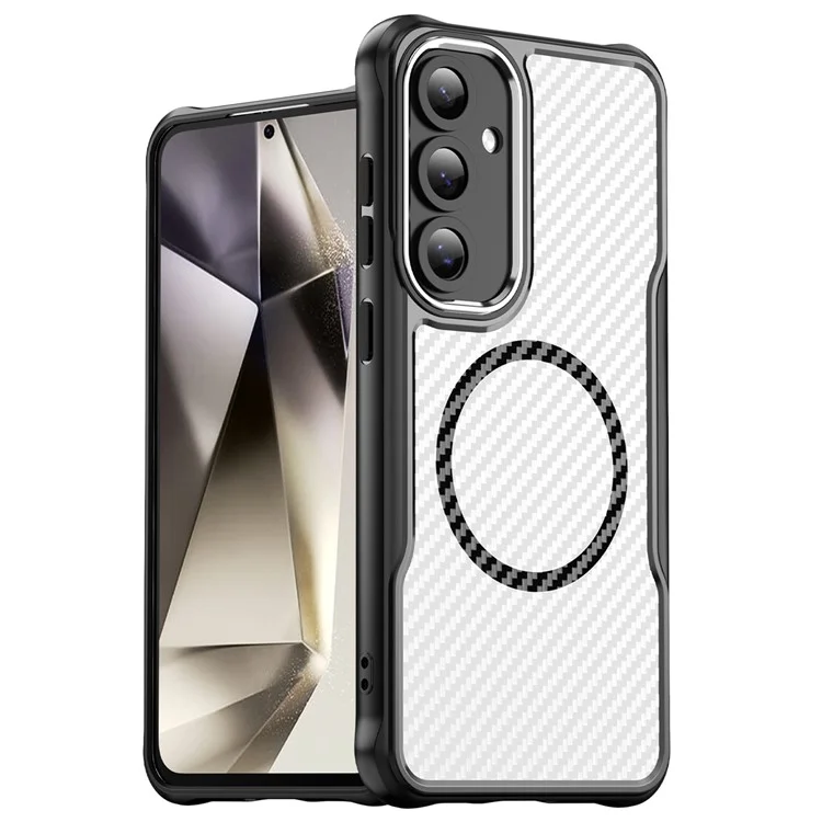 Für Samsung Galaxy S24 FE Hülle TPU+PC Carbon Fiber Handyhülle kompatibel mit MagSafe - Schwarz