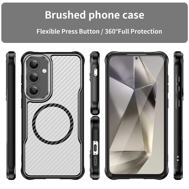 Für Samsung Galaxy S24 FE Hülle TPU+PC Carbon Fiber Handyhülle kompatibel mit MagSafe - Schwarz