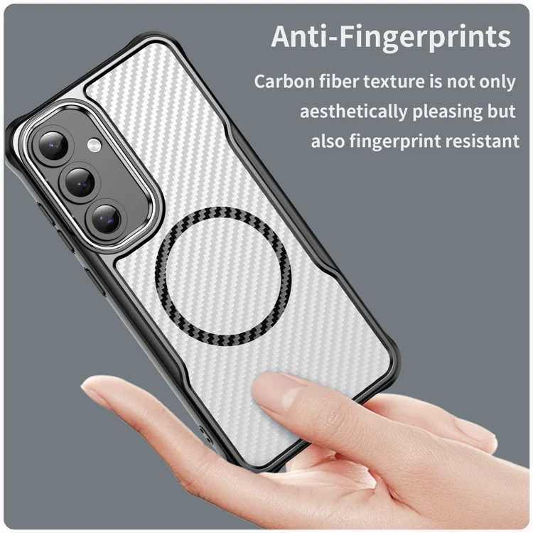Für Samsung Galaxy S24 FE Hülle TPU+PC Carbon Fiber Handyhülle kompatibel mit MagSafe - Schwarz