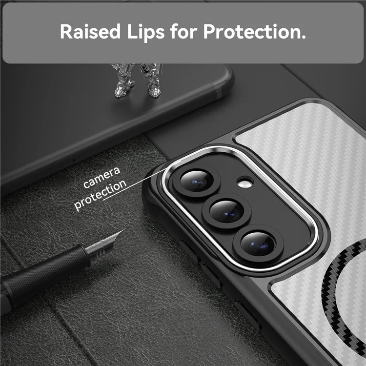 Für Samsung Galaxy S24 FE Hülle TPU+PC Carbon Fiber Handyhülle kompatibel mit MagSafe - Schwarz
