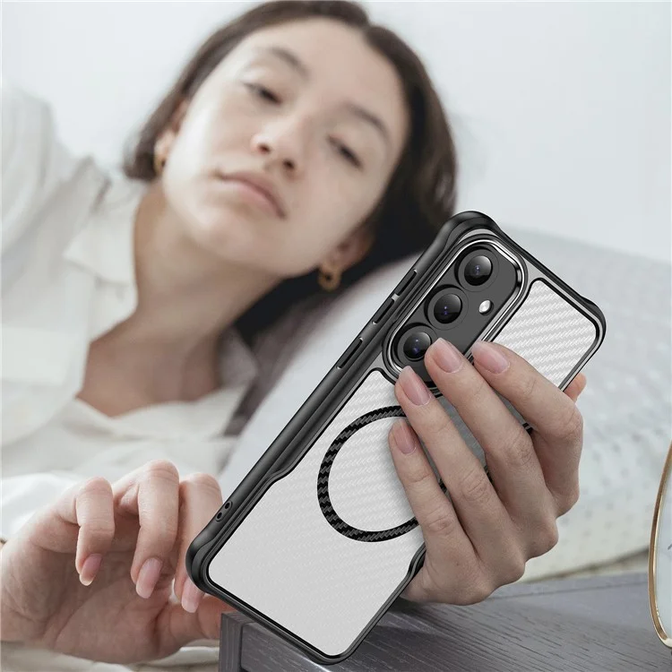 Für Samsung Galaxy S24 FE Hülle TPU+PC Carbon Fiber Handyhülle kompatibel mit MagSafe - Schwarz