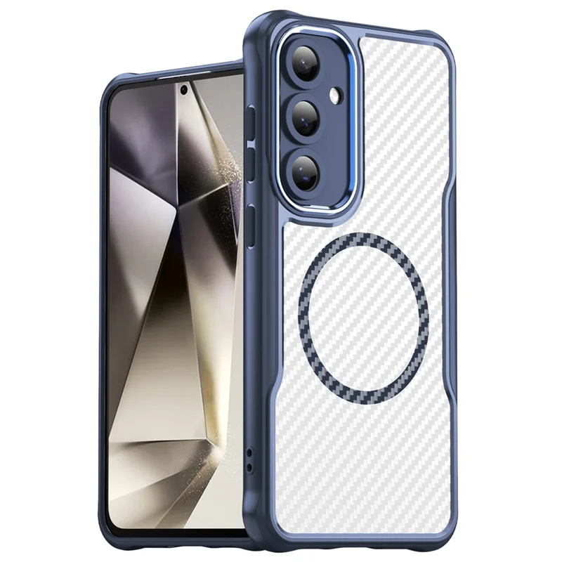 For Samsung Galaxy S24 FE Case TPU+PC Carbon Fiber Phone Cover Magnetic Case - Blue