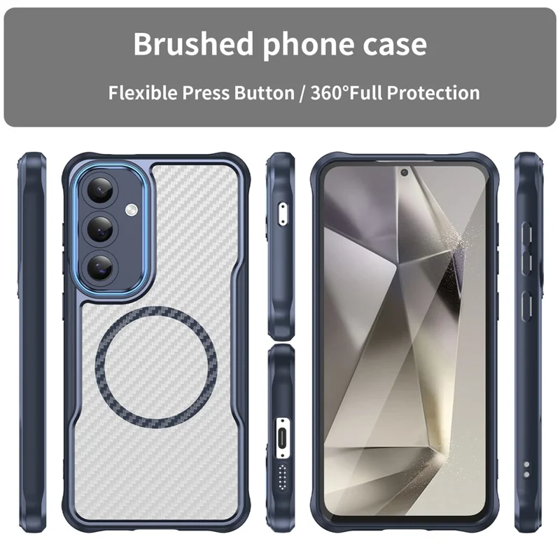 For Samsung Galaxy S24 FE Case TPU+PC Carbon Fiber Phone Cover Magnetic Case - Blue