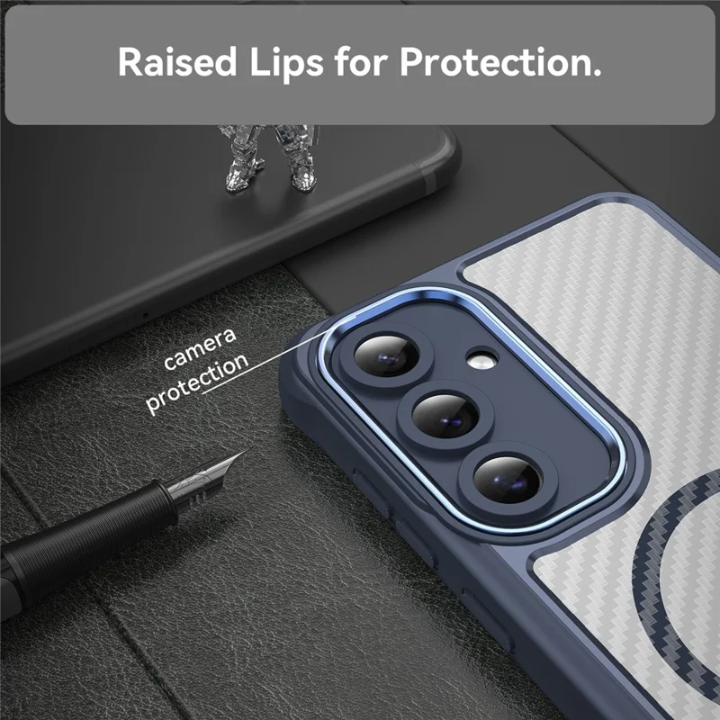 For Samsung Galaxy S24 FE Case TPU+PC Carbon Fiber Phone Cover Magnetic Case - Blue