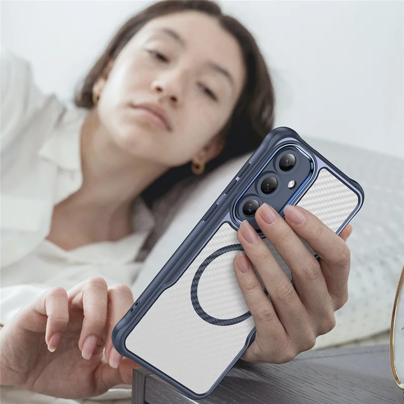 For Samsung Galaxy S24 FE Case TPU+PC Carbon Fiber Phone Cover Magnetic Case - Blue