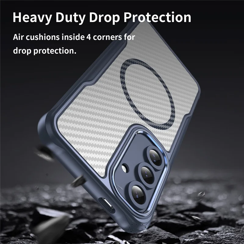 For Samsung Galaxy S24 FE Case TPU+PC Carbon Fiber Phone Cover Magnetic Case - Blue