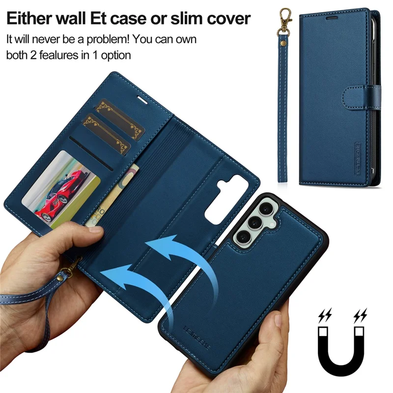 LC.IMEEKE L2 Series per Samsung Galaxy A55 5G Custodia in pelle PU Wallet Staccabile Copertura magnetica per telefono - Blu
