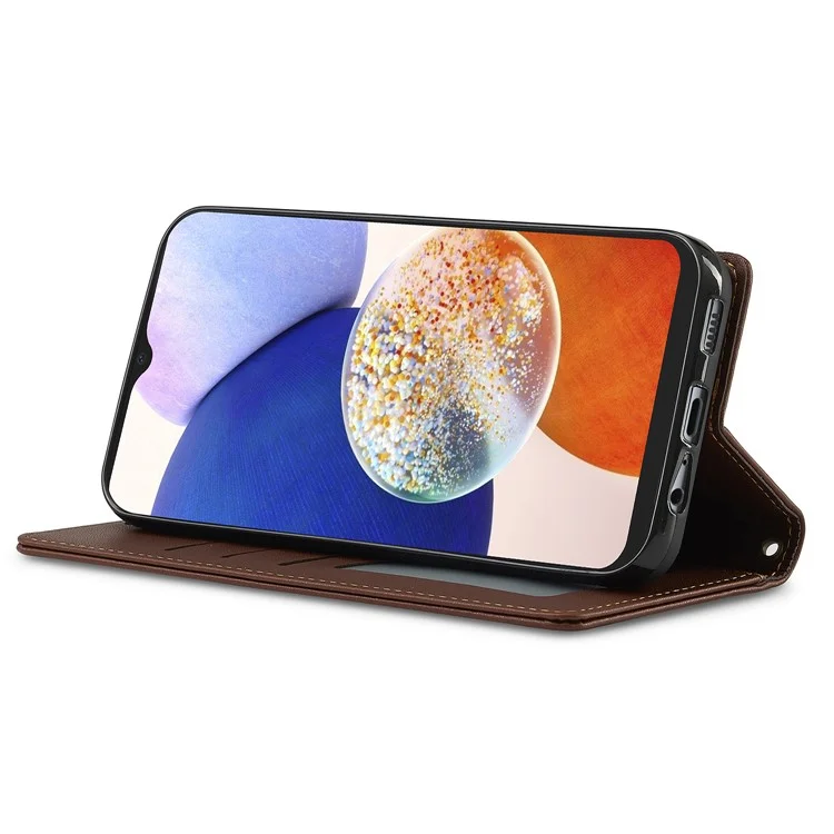 Lc. Série Imeeke L2 Para Samsung Galaxy A54 5G Casa PU Pulleta de Catura de Calaria Tape Magnética de - Marrom