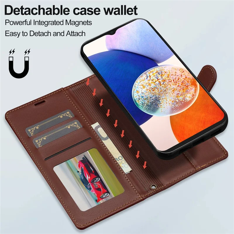 Lc. Série Imeeke L2 Para Samsung Galaxy A54 5G Casa PU Pulleta de Catura de Calaria Tape Magnética de - Marrom