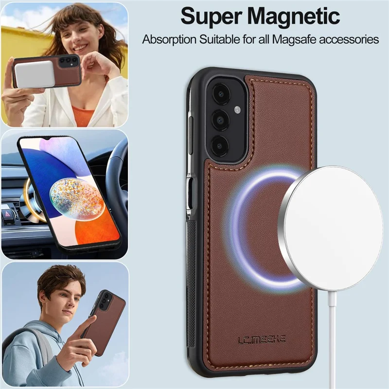 Lc. Série Imeeke L2 Para Samsung Galaxy A54 5G Casa PU Pulleta de Catura de Calaria Tape Magnética de - Marrom
