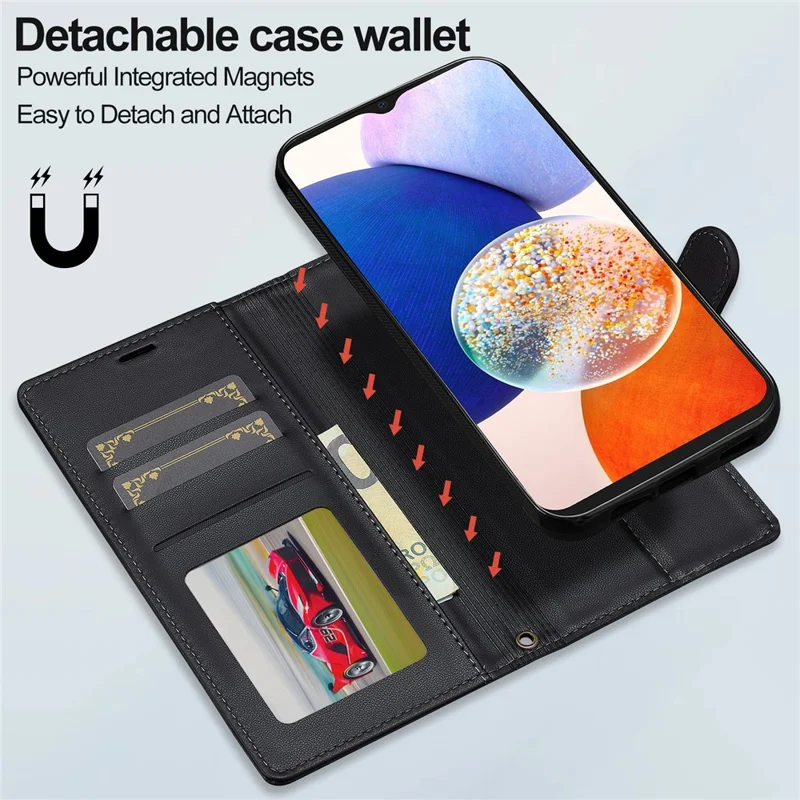 LC.IMEEKE L2 Series for Samsung Galaxy A34 5G Case PU Leather Wallet Detachable Magnetic Phone Cover - Black