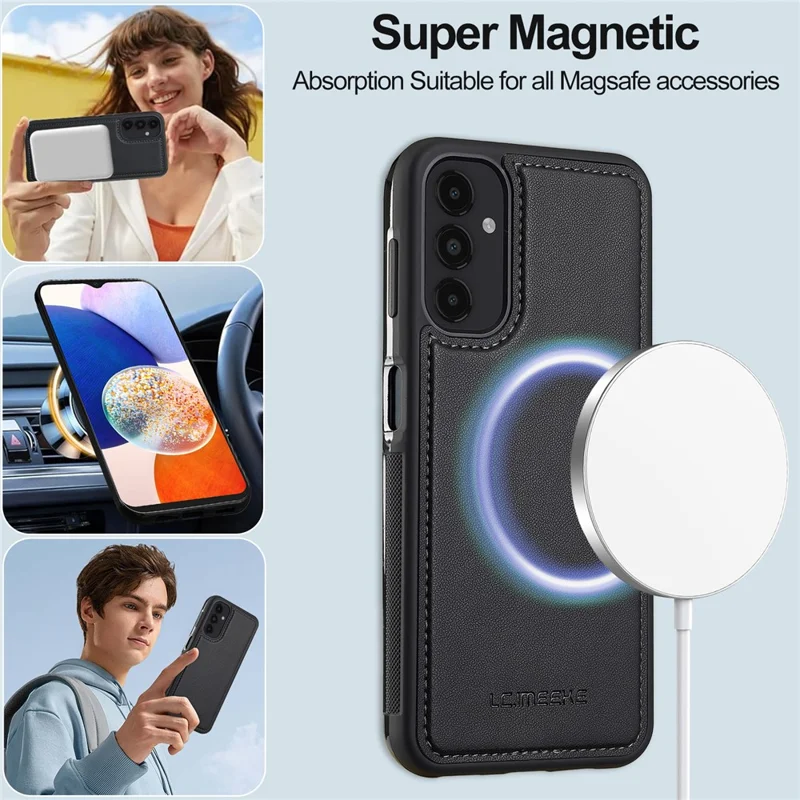 LC.IMEEKE L2 Series for Samsung Galaxy A34 5G Case PU Leather Wallet Detachable Magnetic Phone Cover - Black