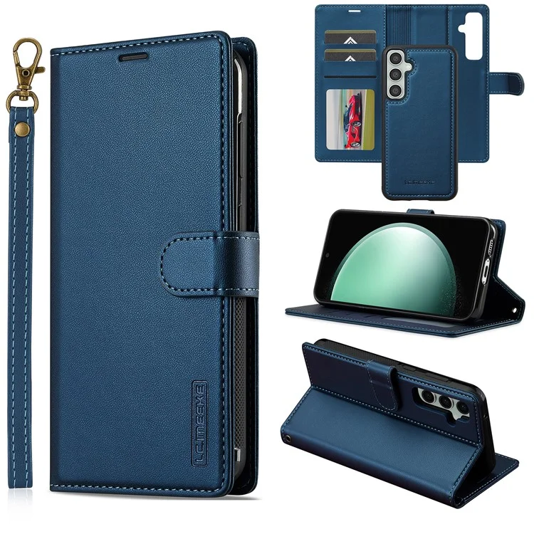 Lc. Série Imeeke L2 Para Samsung Galaxy S23 FE Case PU Causão Caula de Catura Atualmente Tape Magnética - Azul