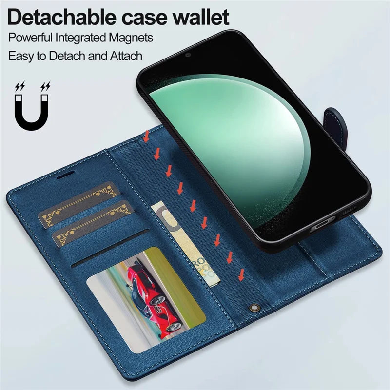 Lc. Série Imeeke L2 Para Samsung Galaxy S23 FE Case PU Causão Caula de Catura Atualmente Tape Magnética - Azul