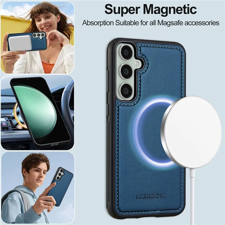 Lc. Série Imeeke L2 Para Samsung Galaxy S23 FE Case PU Causão Caula de Catura Atualmente Tape Magnética - Azul