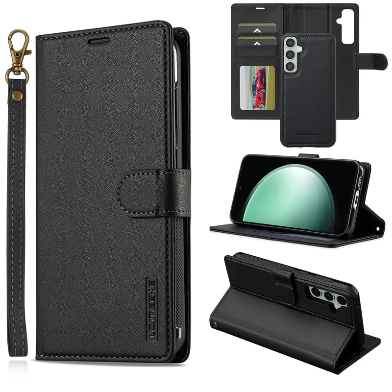 LC.IMEEKE L2 Series for Samsung Galaxy S24 Case PU Leather Wallet Detachable Magnetic Phone Cover - Black
