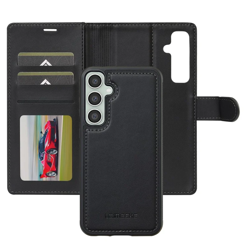 LC.IMEEKE L2 Series for Samsung Galaxy S24 Case PU Leather Wallet Detachable Magnetic Phone Cover - Black
