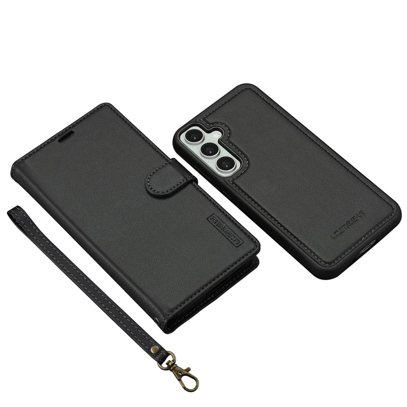 LC.IMEEKE L2 Series for Samsung Galaxy S24 Case PU Leather Wallet Detachable Magnetic Phone Cover - Black