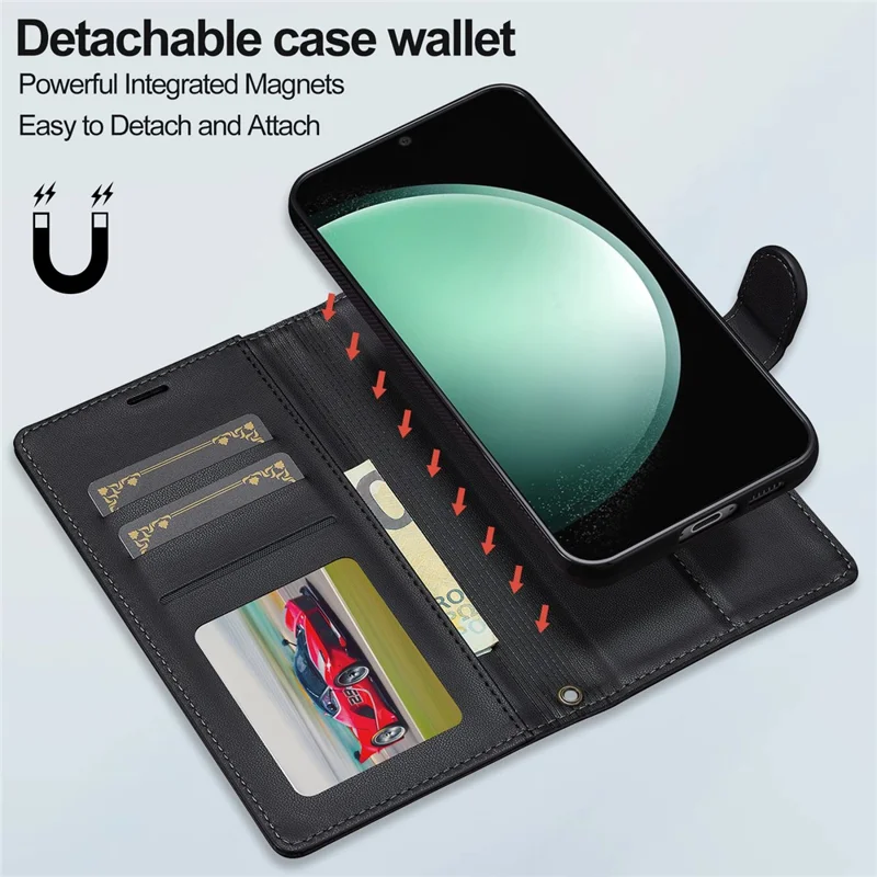 LC.IMEEKE L2 Series for Samsung Galaxy S24 Case PU Leather Wallet Detachable Magnetic Phone Cover - Black
