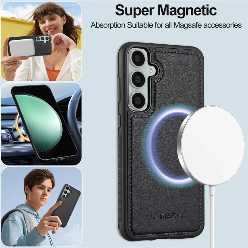 LC.IMEEKE L2 Series for Samsung Galaxy S24 Case PU Leather Wallet Detachable Magnetic Phone Cover - Black