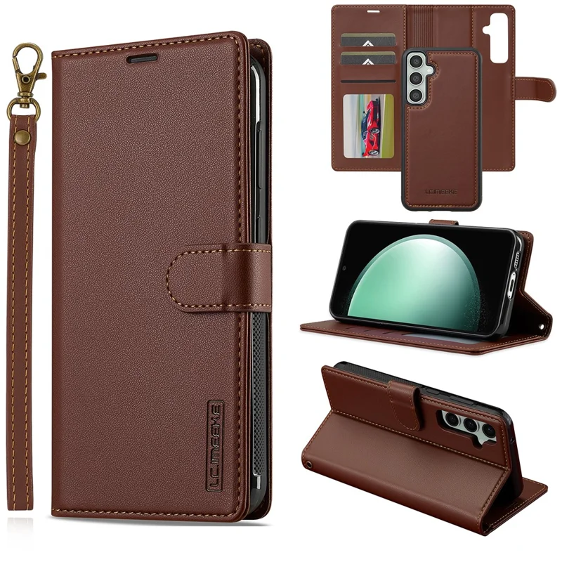 LC.IMEEKE L2 Series for Samsung Galaxy S24+ Case PU Leather Wallet Detachable Magnetic Phone Cover - Brown