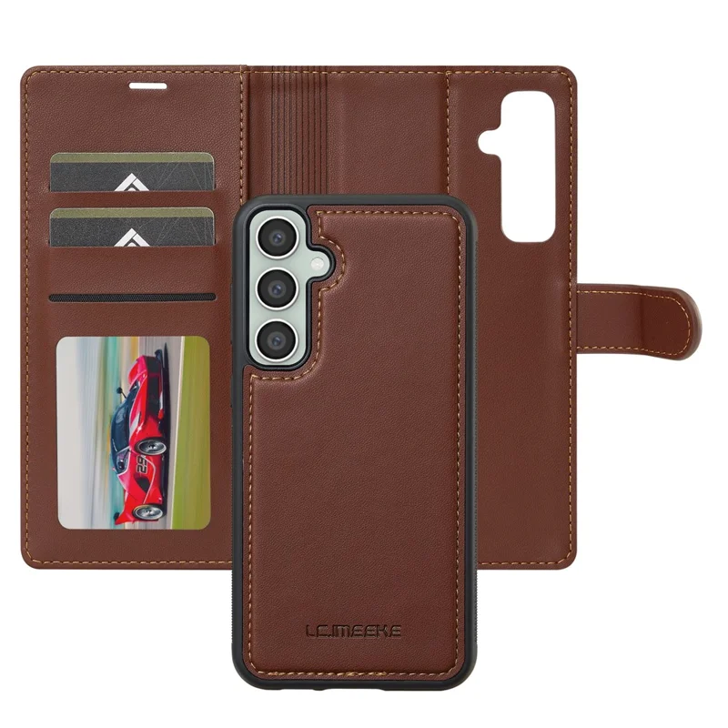 LC.IMEEKE L2 Series for Samsung Galaxy S24+ Case PU Leather Wallet Detachable Magnetic Phone Cover - Brown