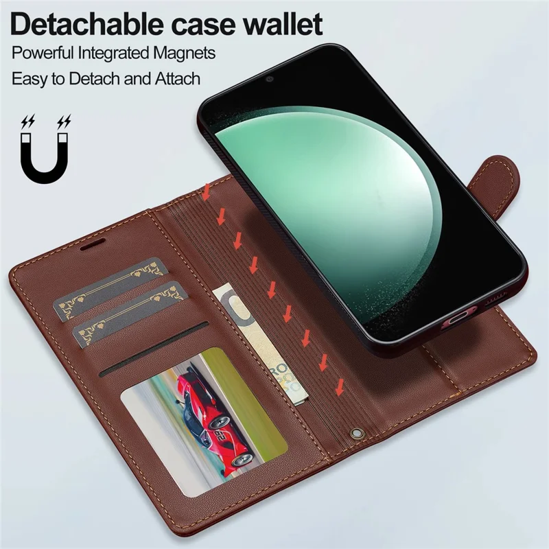 LC.IMEEKE L2 Series for Samsung Galaxy S24+ Case PU Leather Wallet Detachable Magnetic Phone Cover - Brown