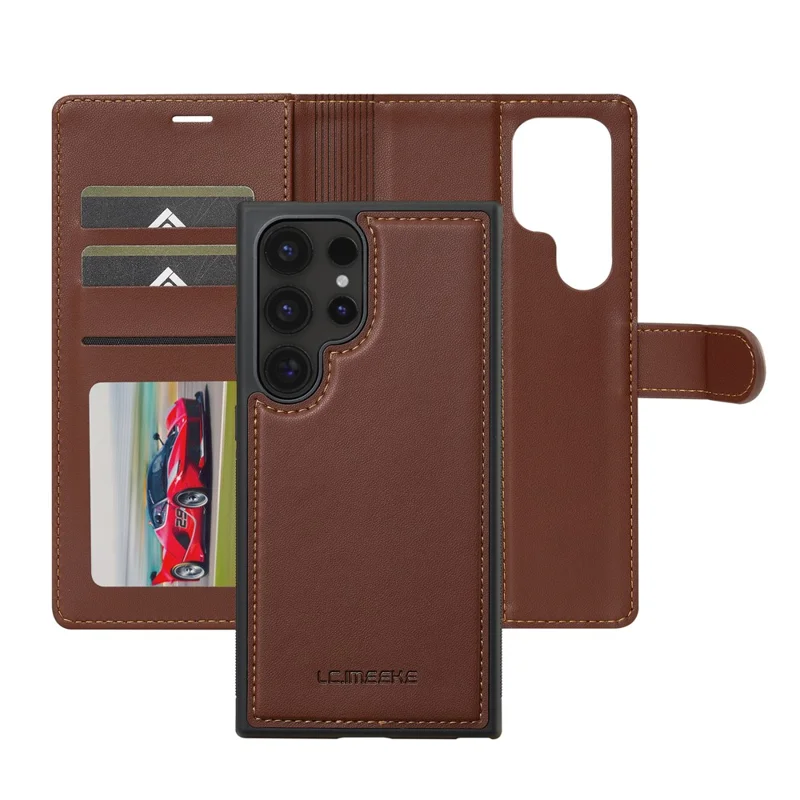 LC.IMEEKE L2 Series para Samsung Galaxy S24 Ultra Case Carteira de Couro PU Capa Magnética Destacável - Marrom