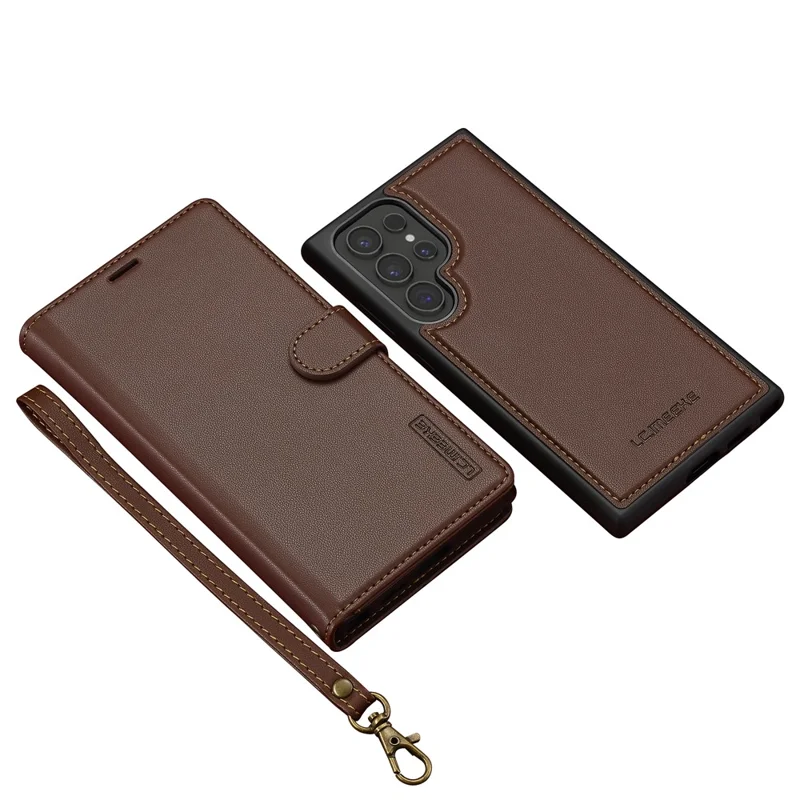 LC.IMEEKE L2 Series para Samsung Galaxy S24 Ultra Case Carteira de Couro PU Capa Magnética Destacável - Marrom