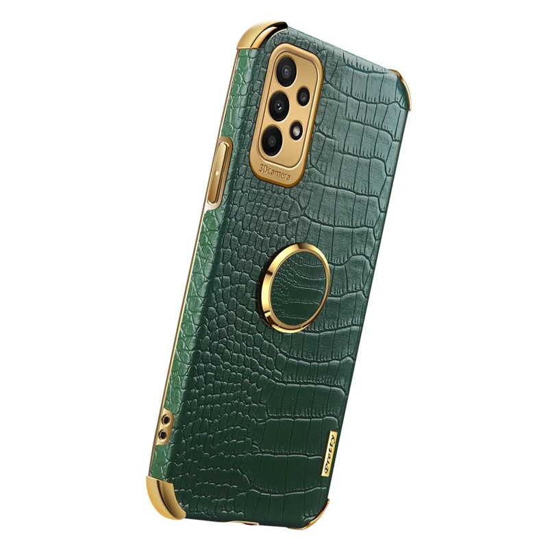 For Samsung Galaxy A23 5G (Global Version) / 4G Crocodile Texture Electroplating Phone Case Ring Kickstand PU Leather Coated TPU Cover - Green