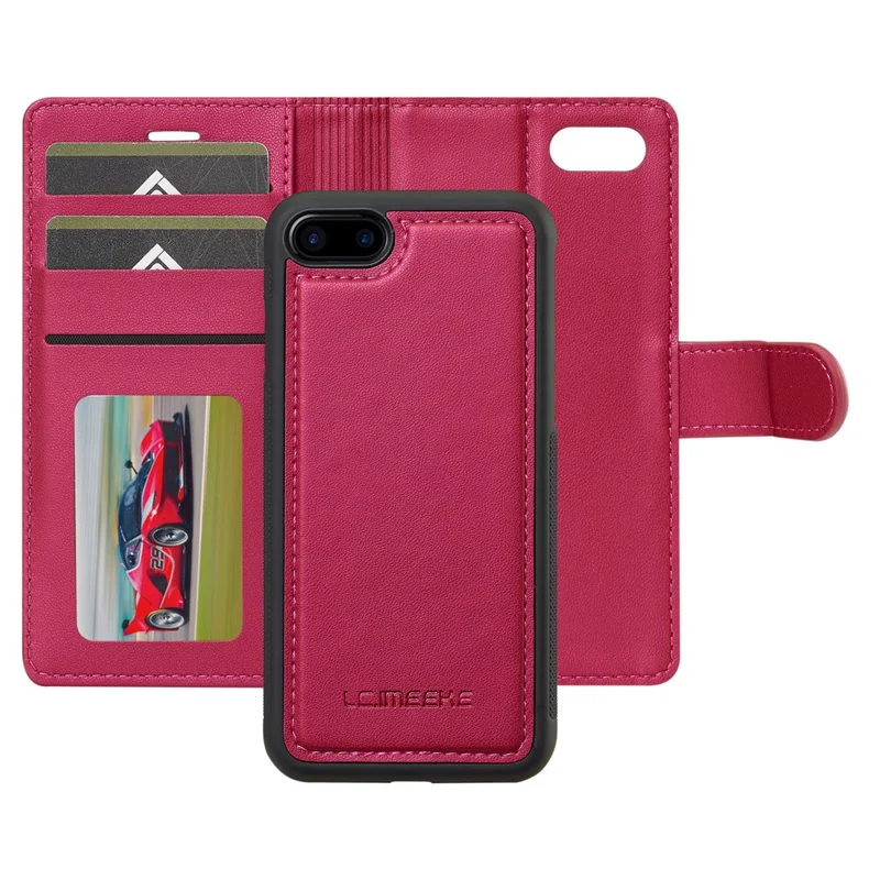LC.IMEEKE L2 Series for iPhone SE (2022) / SE (2020) / 8 / 7 Case PU Leather Wallet Detachable Magnetic Phone Cover - Red