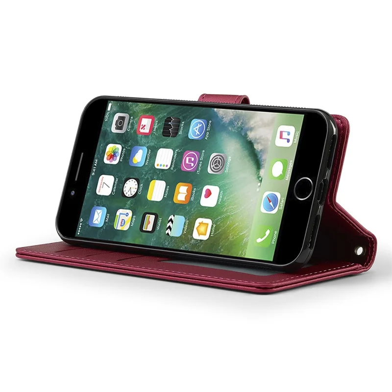 LC.IMEEKE L2 Series for iPhone SE (2022) / SE (2020) / 8 / 7 Case PU Leather Wallet Detachable Magnetic Phone Cover - Red