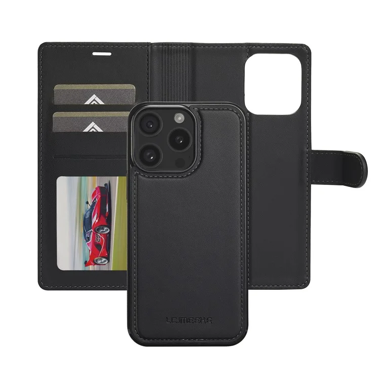 LC.IMEEKE Série L2 para iPhone 14 Pro Case PU Leather Wallet Destacável Capa Magnética de Telefone - Preto