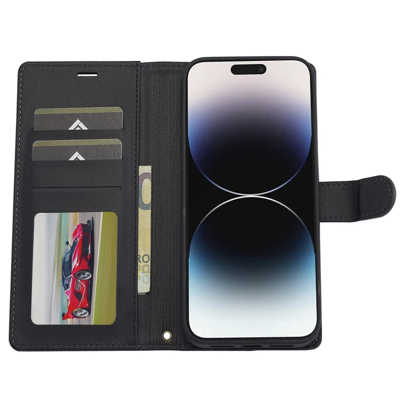 LC.IMEEKE Série L2 para iPhone 14 Pro Case PU Leather Wallet Destacável Capa Magnética de Telefone - Preto